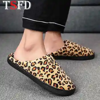 

Slip-on Men's Shoes Keep Warm Slipper Man Winter Plush Leopard Shoe 2020 Men's Shoes Plus Size Slippers Man House Cotton Shoe T4