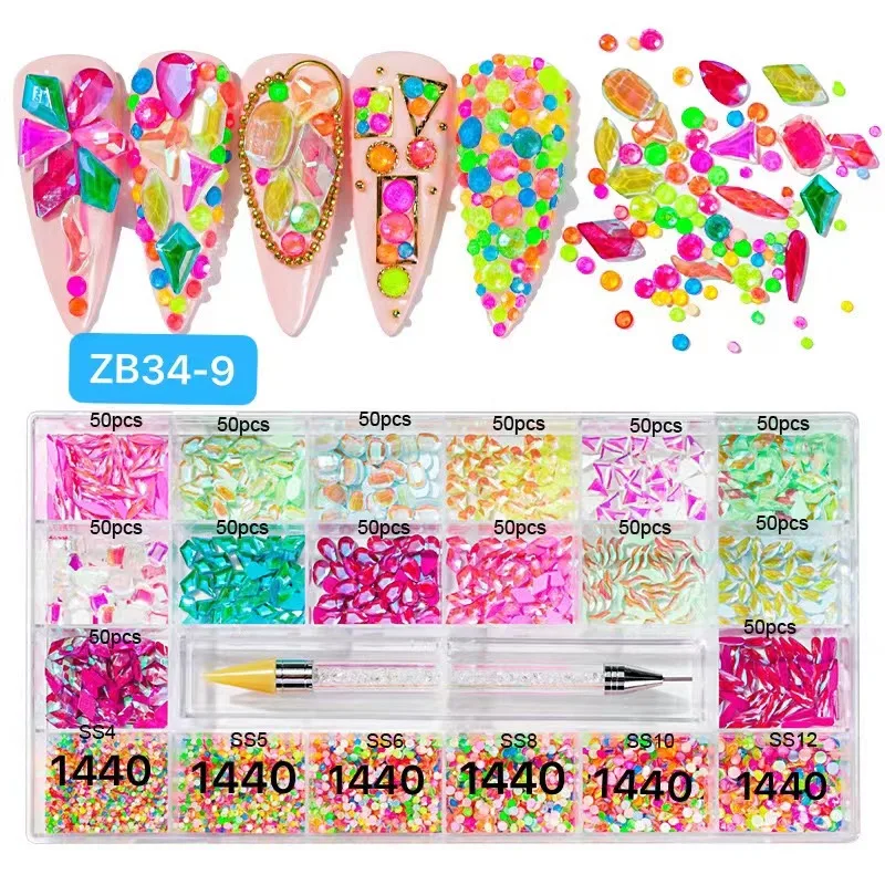 

240PCS/480PCS/1000PCS/2000PCS++ Wholesale Boxed Platback Nail Rhinestone Geometric Crystal Gem For DIY Manicure Nail Jewelry 1#