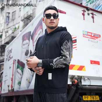 

Big size Men's Wear super Brand Fat Man Loose with Cap Plus Fat Plus Middle Guofeng Goldfish Embroidery Long Sleeve