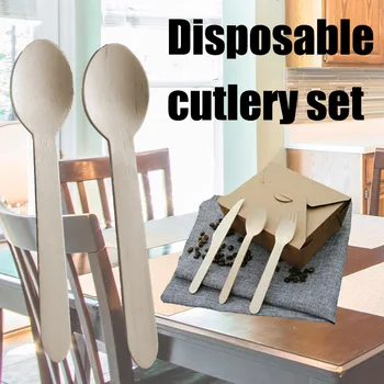 

Disposable Wooden Cutlery Tableware Set Eco-Friendly Biodegradable Utensils Kitchen Dinner Tableware For Party Camping Picnics