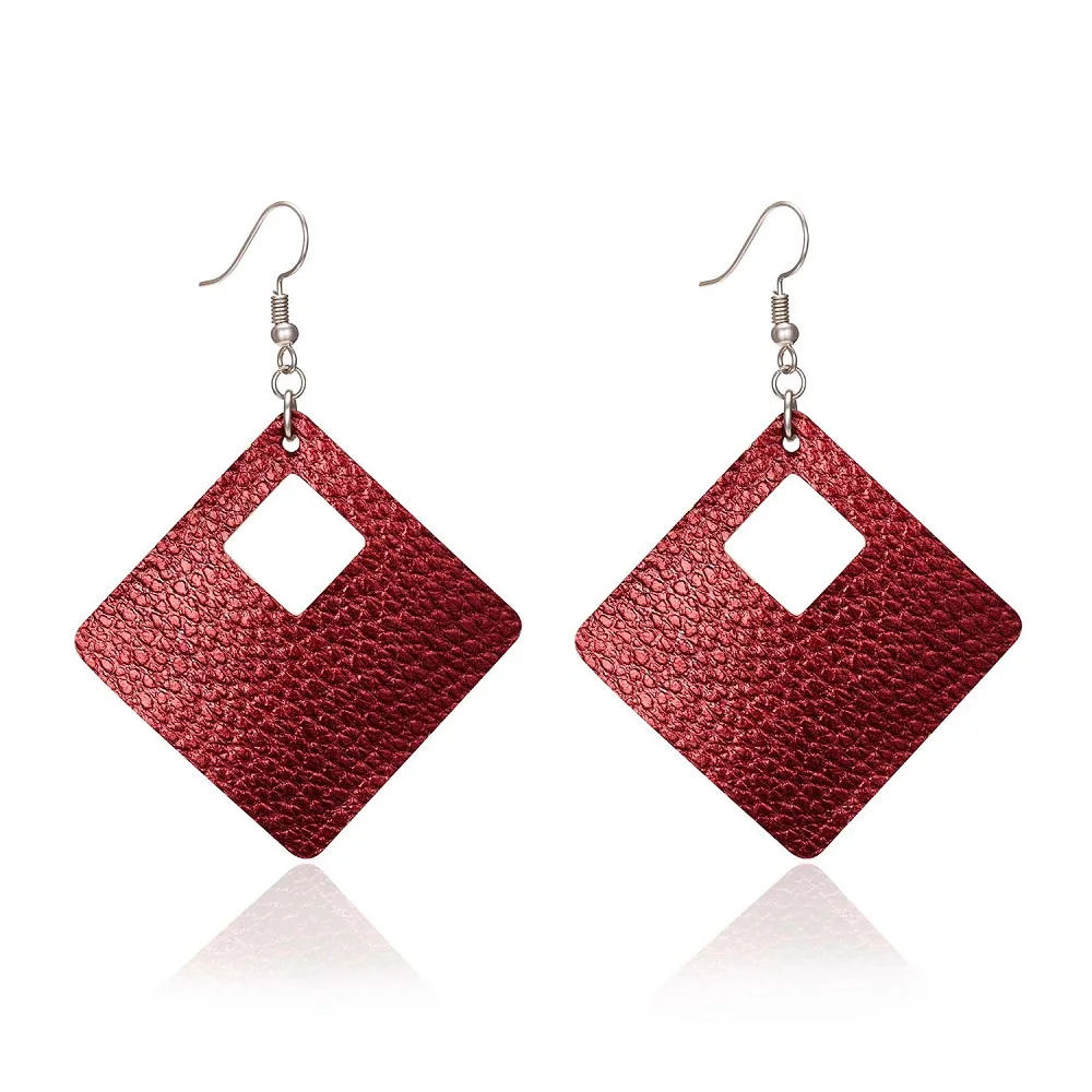 Rinhoo 1 пара Красочные Простые полые геометрические квадратной формы кожаные Висячие серьги для женщин модные ювелирные изделия подарок - Окраска металла: ER18Y0897-1