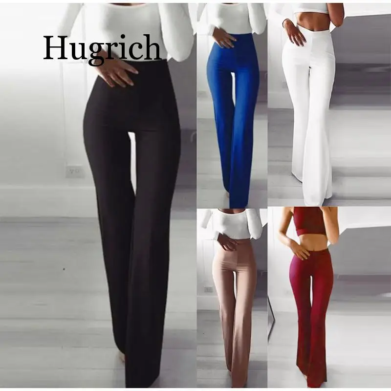 

2020 Women's High Waist Elasticity Bodycon Long Flare Pants Office Lady Trousers Autumn Winter Fashion Solid Female Bell-Bottoms