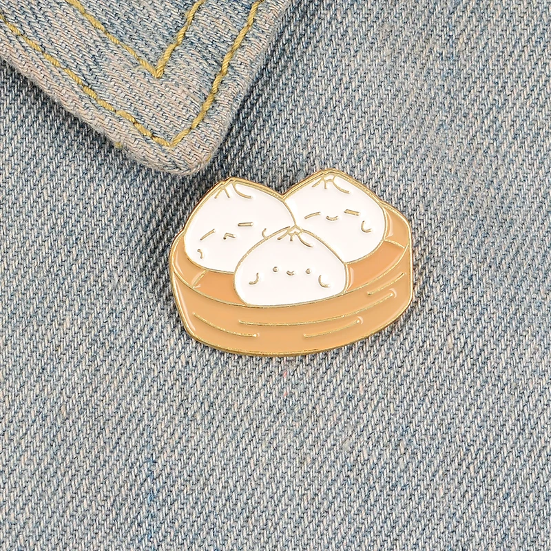 Paired Buns Enamel Pin Custom Shanghai Succulent Meat Dumpling Brooch Shirt Lapel Bag Chinese Food Badge Jewelry Gift Kid Friend | Украшения