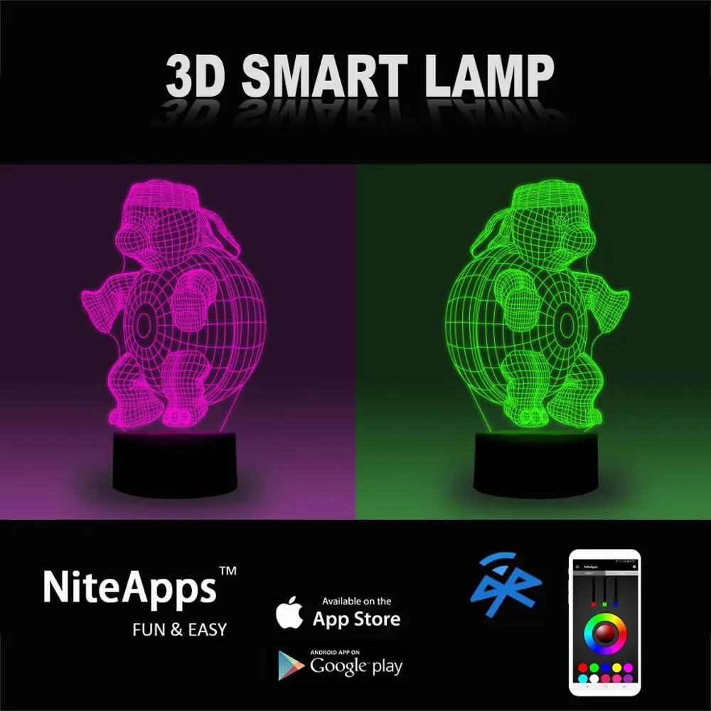 NiteApps 3D Черепаха головной платок ночник настольная Иллюзия украшение лампа подарок на день рождения приложение/сенсорное управление