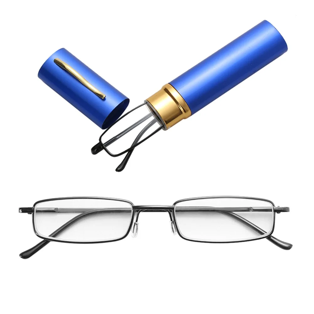 Унисекс очки для чтения с случайным цветом металлическая трубка чехол для мужчин и женщин очки для дальнозоркости+ 1,0 1,5 2,0 2,5 3,0 4,0 - Цвет оправы: Blue