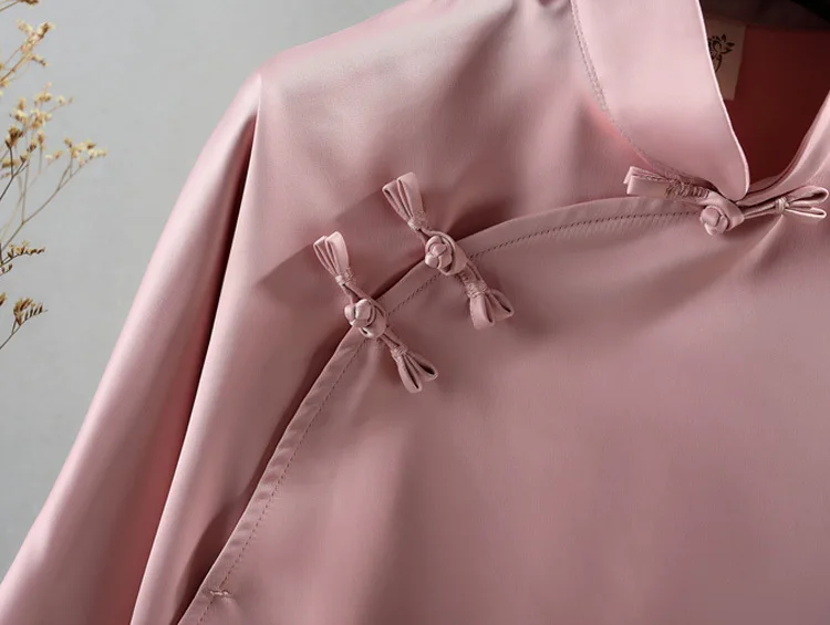 Для женщин одежда, рубашки для мальчиков, рубашка с длинными рукавами размера плюс для офиса на каждый день Длинные рукава пикантные розовые шелковые cheogsam Посуда
