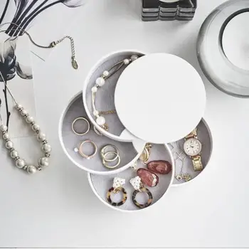 

4 Tier Jewelry Organizer Box Cylinder Tower 360 Degree Rotary Cosmetic Case Jewelry Box Earrings Ring Jewelry Storage Box