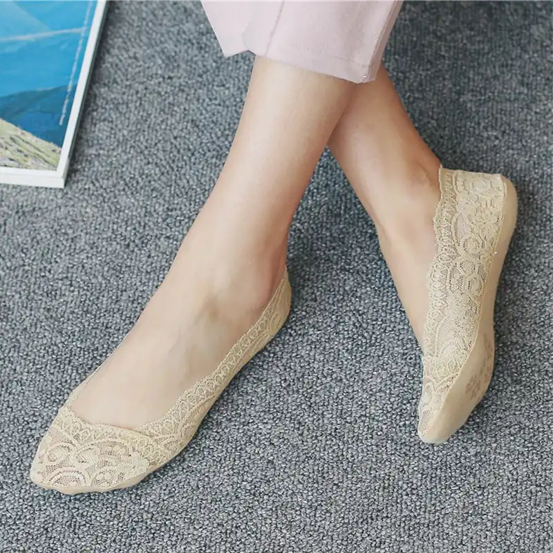 Women Cotton Summer Soft Lace Short Antiskid Invisible Ankle Low Cut Boat Socks