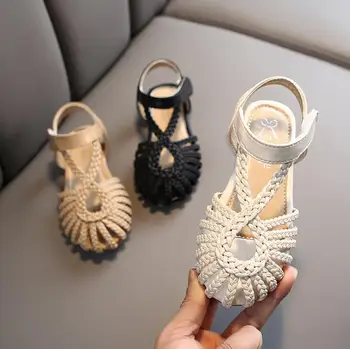

New Summer Girls Shoes Knitting Children's Soft Bottom Baby Antiskid Sandals Little Girls Princess Sandals Size 26-30