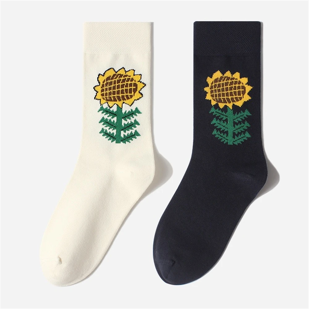 

Womens autumn winter cotton sunflower print socks Harajuku casual small fresh cartoon pattern fun socks fashion happy cute socks