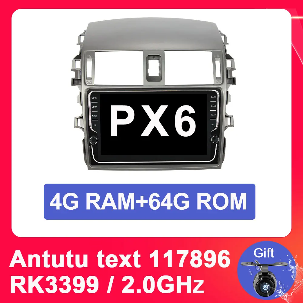 4G 64G PX6 Eunavi 4G+ 64G 6 ядерный android 9,0 автомобильный dvd для Toyota Corolla E140/150 2007-2011 мультимедийный автомобильный Радио gps navi PX6 радио WIF - Цвет: 4G 64G PX6