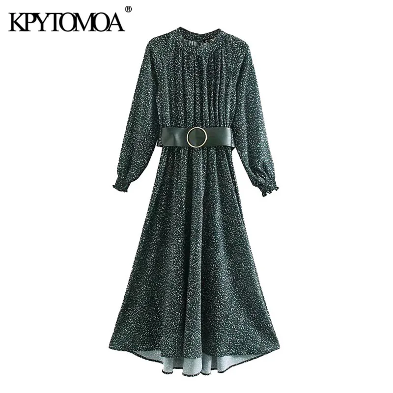 KPYTOMOA Women 2020 Chic Fashion Printed With Belt Maxi Dress Vintage Stand Collar Long Sleeve Female Dresses Vestidos Mujer KPYTOMOA Women 2020 Chic Fashion Printed With Belt Maxi Dress Vintage Stand Collar Long Sleeve Female Dresses Vestidos Mujer