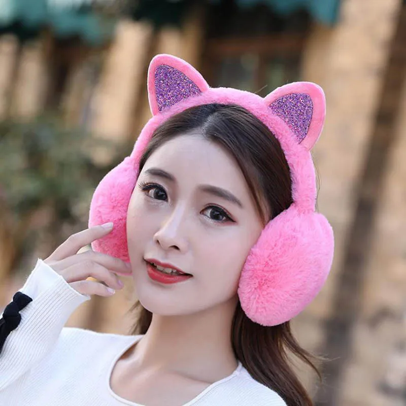 Calymel feminino crianças menina adorável gato earmuffs aquecedores