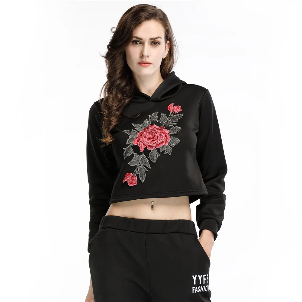

2019 Hooded Sweater Female Spring and Autumn Plus Velvet Thickening Flower Embroidery Sweater Fleece Short Coat