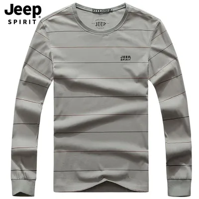 As Picture JEEP SPIRIT брендовая Футболка мужская повседневная полосатая футболка с длинными рукавами и круглым вырезом Мужская футболка из хлопка - Цвет: As Picture