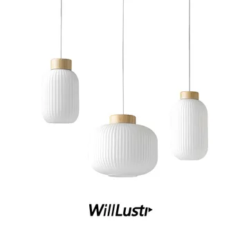 

Nordic White Glass Pendant Lamp Creative Lantern Suspension Light Hotel Restaurant Living Dining Room Bedside Loft Wood Lighting