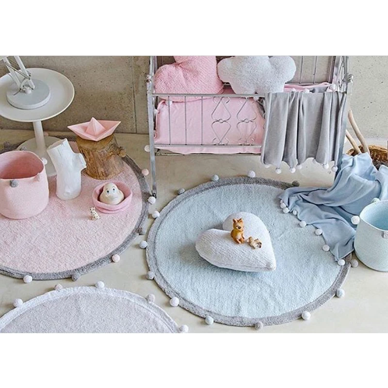 

Cotton Baby PomPoms Play Mat Round Carpet Children Toys Baby Photography Props Nordic Style Kids Room Decoration 120cm