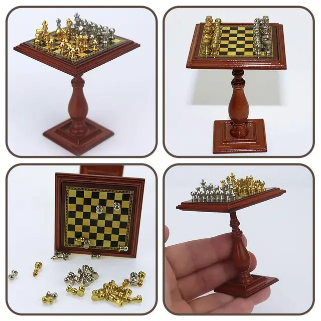 1:12 Miniature Magnetic Chess Table Set Mini Game Living Accessories Decoration Dollhouse House Board Room Plays Dolls Home G 5