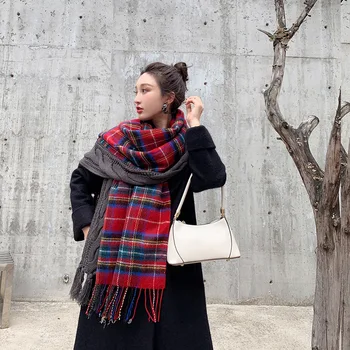 

Fall and Winter 2019 New Classic English Children's Scarf Long and Thick Liquids Warm Scarf,Woman's shawl imitating cashmere