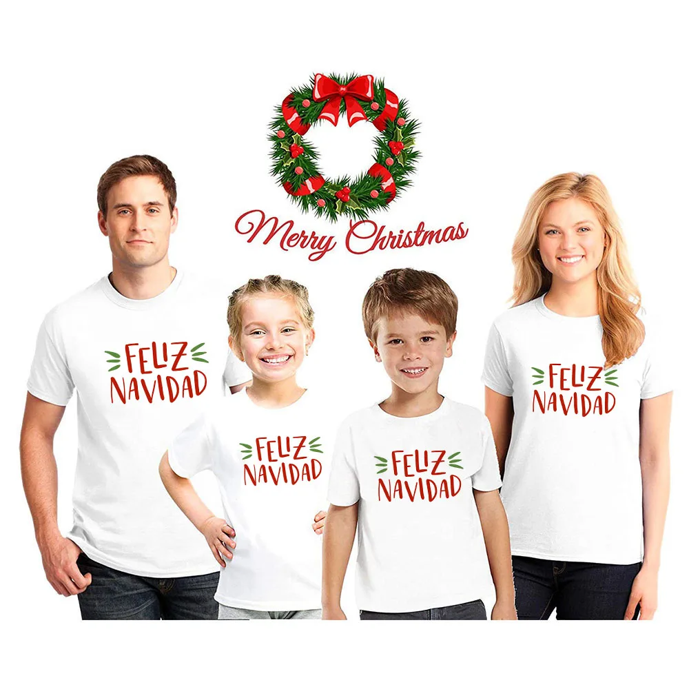 

1pc Feliz Navidad Boys Girls Holiday Tshirts Family Matching Clothes Christmas Family Look T-shirt Merry Chritstmas Party Wear