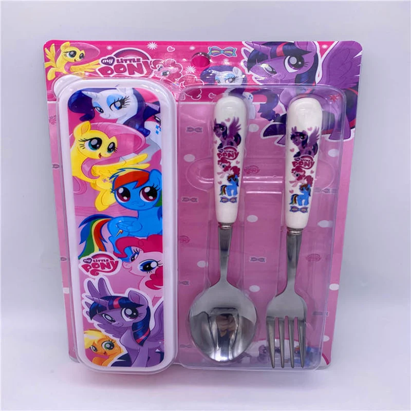 My Little Pony children tableware Spoon Hasbro Anime Figure Cartoons fork Set birthday present | Игрушки и хобби