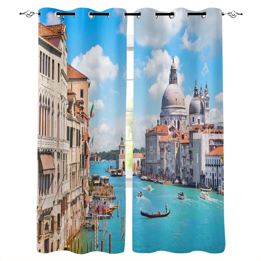 Italy Grand Canal Boat Church Summer Luxury Home Curtains Supplies Living Room Bedroom Custom | Дом и сад
