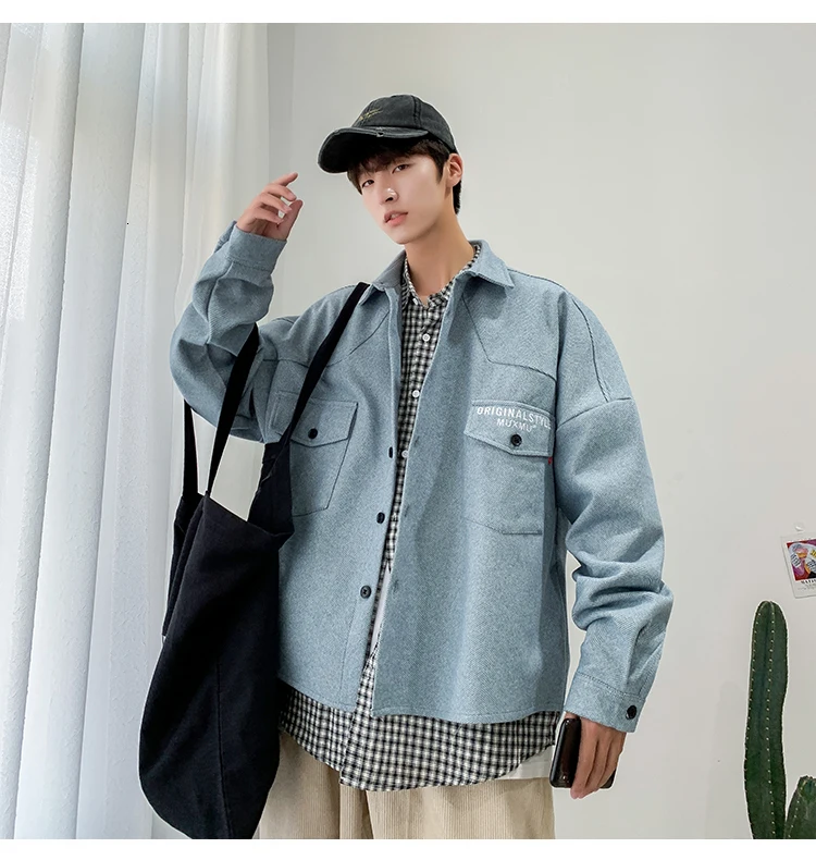 Autumn New Woolen Jacket Men Fashion Solid Color Casual Woolen Coat Man Streetwear Wild Loose Jackets Male Clothes M-2XL