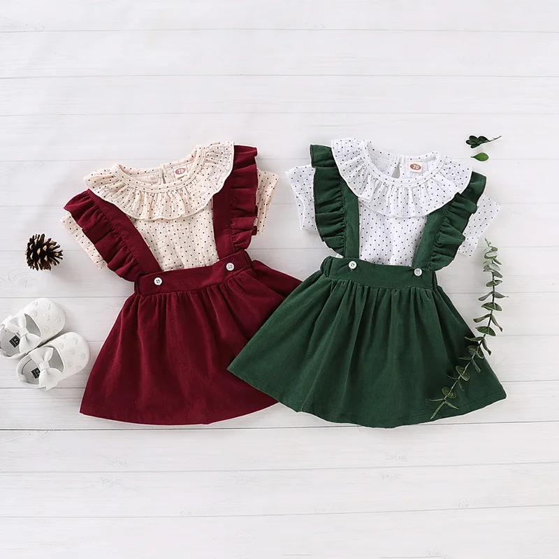 CYSINCOS 2020 Newborn Baby Spring Autumn Clothing Set Infant Girls Ruffles Dot Long Sleeve Romper+Strap Dresses Clothes Outsuit
