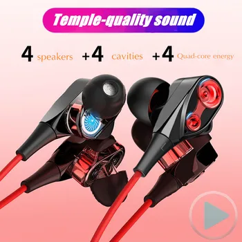 

Dual Unit Driver Earphone Wired HIFI Stereo Earbuds For Xiaomi Redmi note 8 pro 4 Speakers Super Bass Headset with Microphone