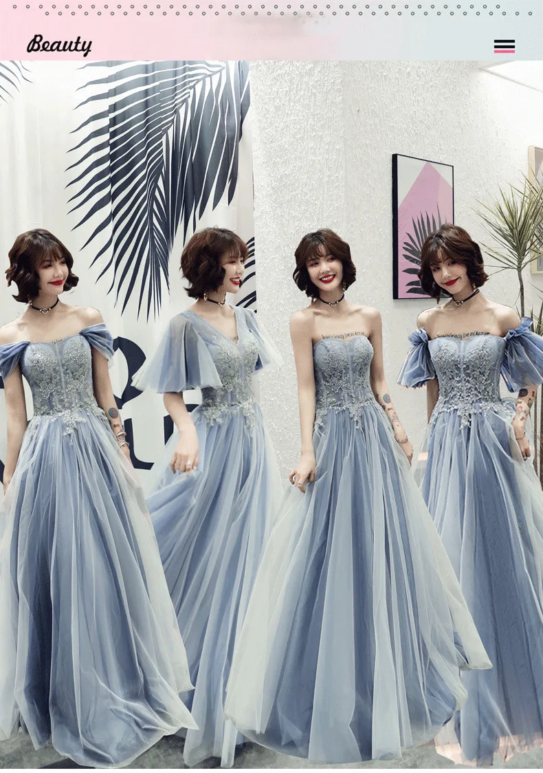 

Evening Dresses Party Gowns Lace Long Bridemaid Dresses A-line Lace-up with Different Sleeve Type Prom Dresses