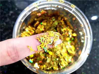 laser gold Ультратонкий 4 мм буквенные формы блёстки набор глиттеров для ногтей Лазерная Eo-Friendly блестка из ПЭТ лак для ногтей материал 8 г - Цвет: laser gold