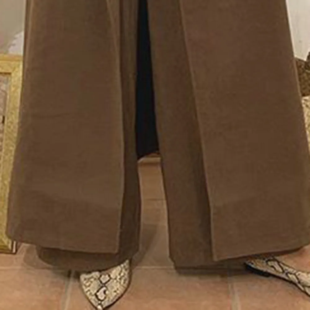Комплект из двух предметов, Женский Осенний элегантный офисный женский однотонный Длинный плащ и пояс, широкие брючные костюмы, корейский стиль, коричневый