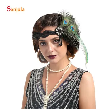 

1920s Vintage Women Headband with Feathers Beaded Tassel Charming Prom Wedding Party Bridal Headwear tocados para novia BQ002