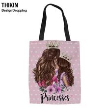 THIKIN Baby Mom queen Girl Льняная сумка-тоут с принтом для женщин многоразовые холщовые сумки для покупок повседневные женские холщовые сумки на плечо розовые сумки
