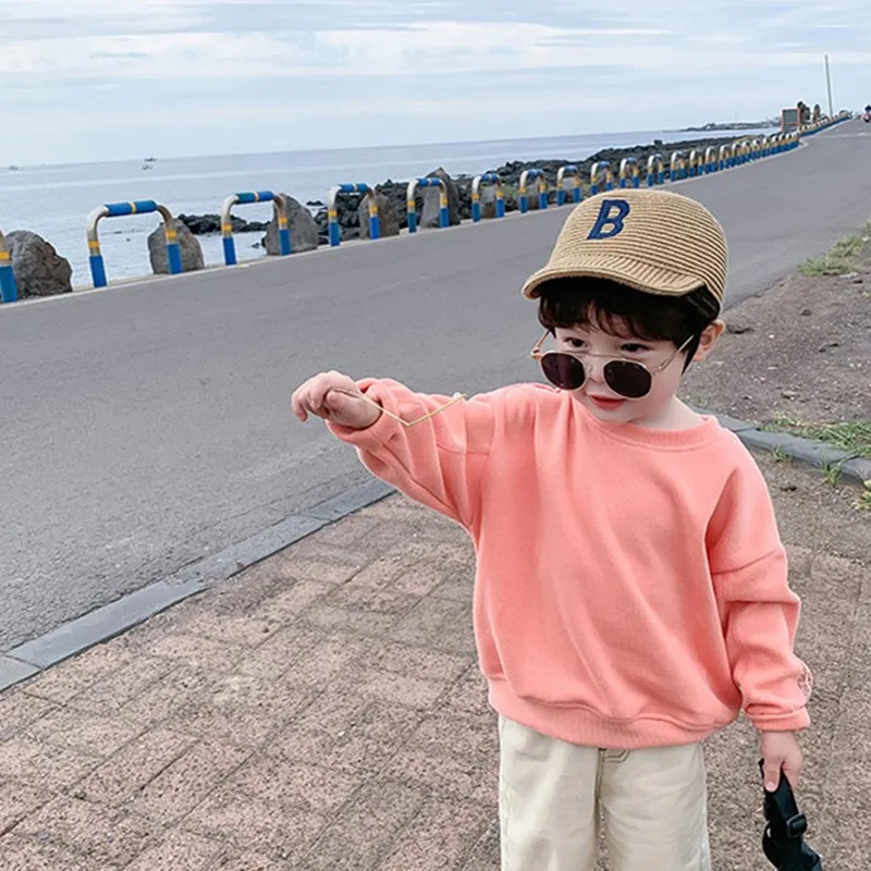 

Autumn fashion kids baby solid color loose pullover 2020 new Korean style boys girls soft casual sweatshirts