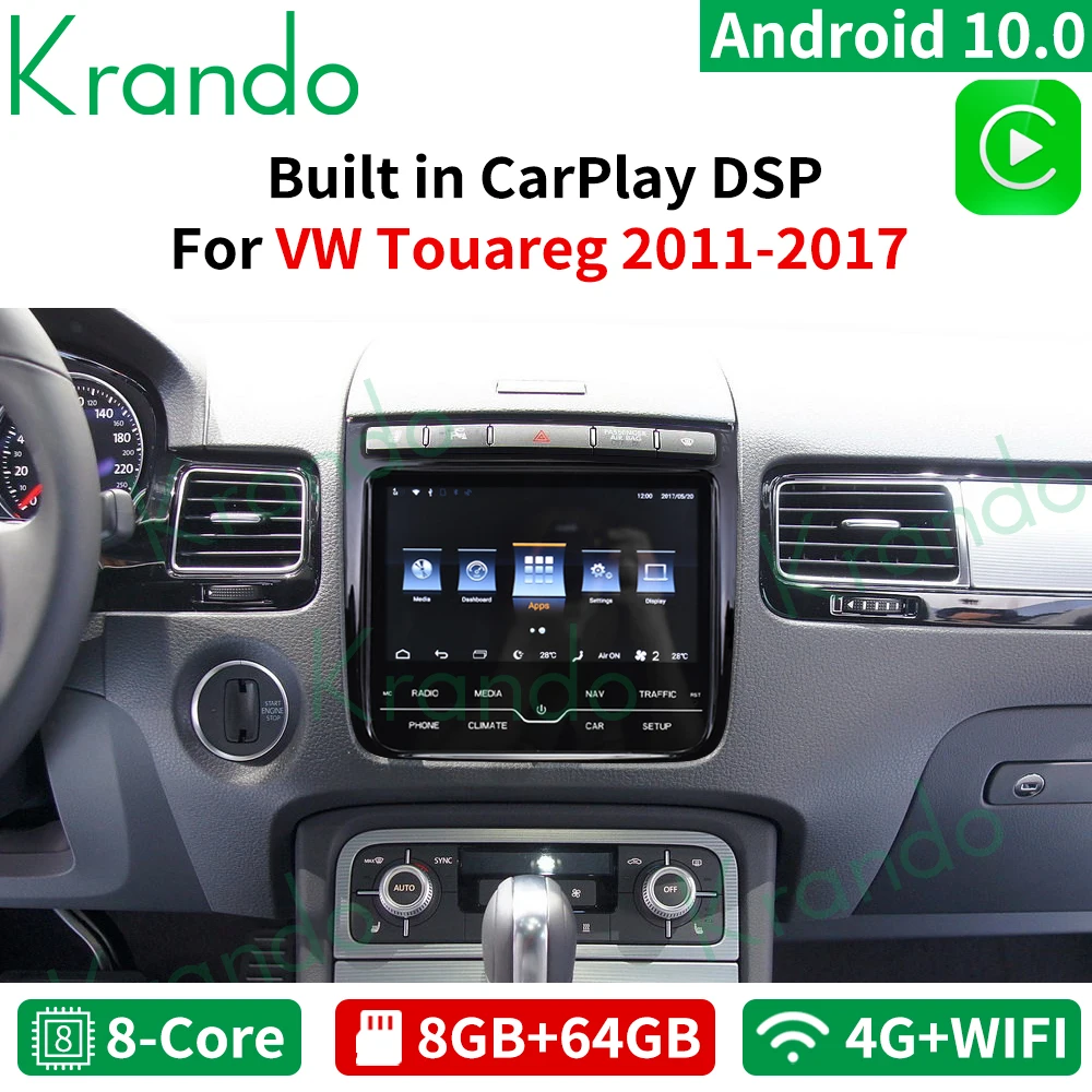 Krando Android 10.0 8G 64G 8.8'' Tesla Vertical Screen Car Audio Radio Player GPS for VW Volkswagen Touareg 2011-2017 Carplay