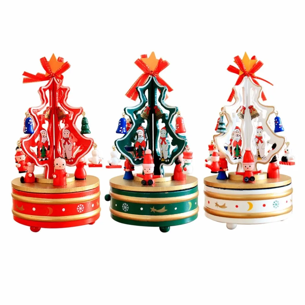 Романтический дизайн Рождественские елки музыка декоративная коробочка деревянная вращающаяся музыкальная шкатулка для детей девочек Лучший подарок игрушки