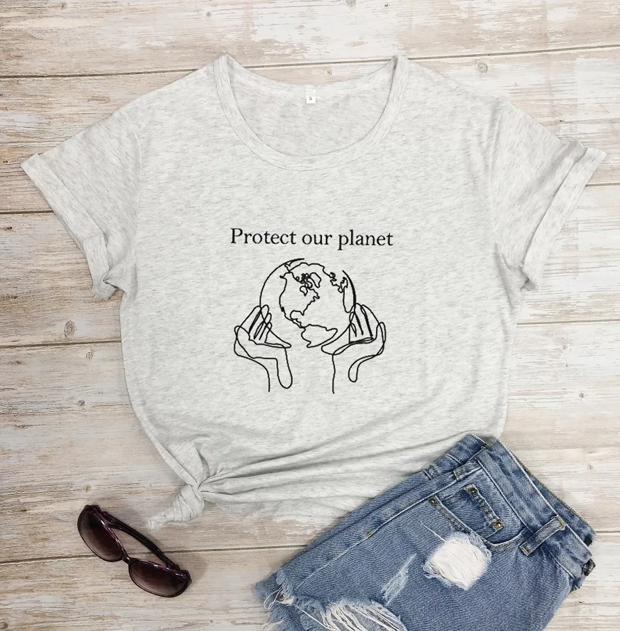 Футболка с защитой нашей планеты, Экологичная одежда для вегетарианцев, футболка с изображением земли, модные повседневные топы, женская футболка