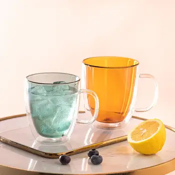 

MDZF SWEETHOME 450ml/350ml Double Glass With Handle Coffee Tea Cups Fruit Juice Mug Gift ins Style Thickened Design