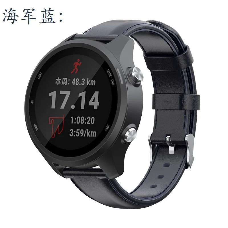 Dark Blue Масло воск кожаный ремешок для Garmin forerunner245/645/vivoactive 3 музыка Mavericks натуральная голова кожаный ремешок - Цвет: Dark Blue