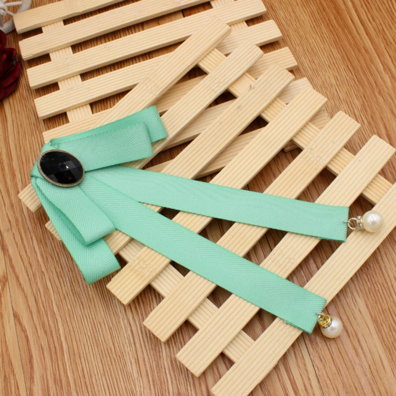 Ribbon Bowtie Элегантная мужская и женская Свадебная вечеринка воротник рубашка галстук-бабочка Британский сплав Стразы жемчуг бисер Косплей Униформа лента галстук-бабочка - Цвет: Ribbon Bowtie