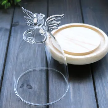 

Preserved Fresh Flower Wood Base Home Rose Glass Cover Floral Decor Transparent Angel Prop Gift Festival Wedding Ornament