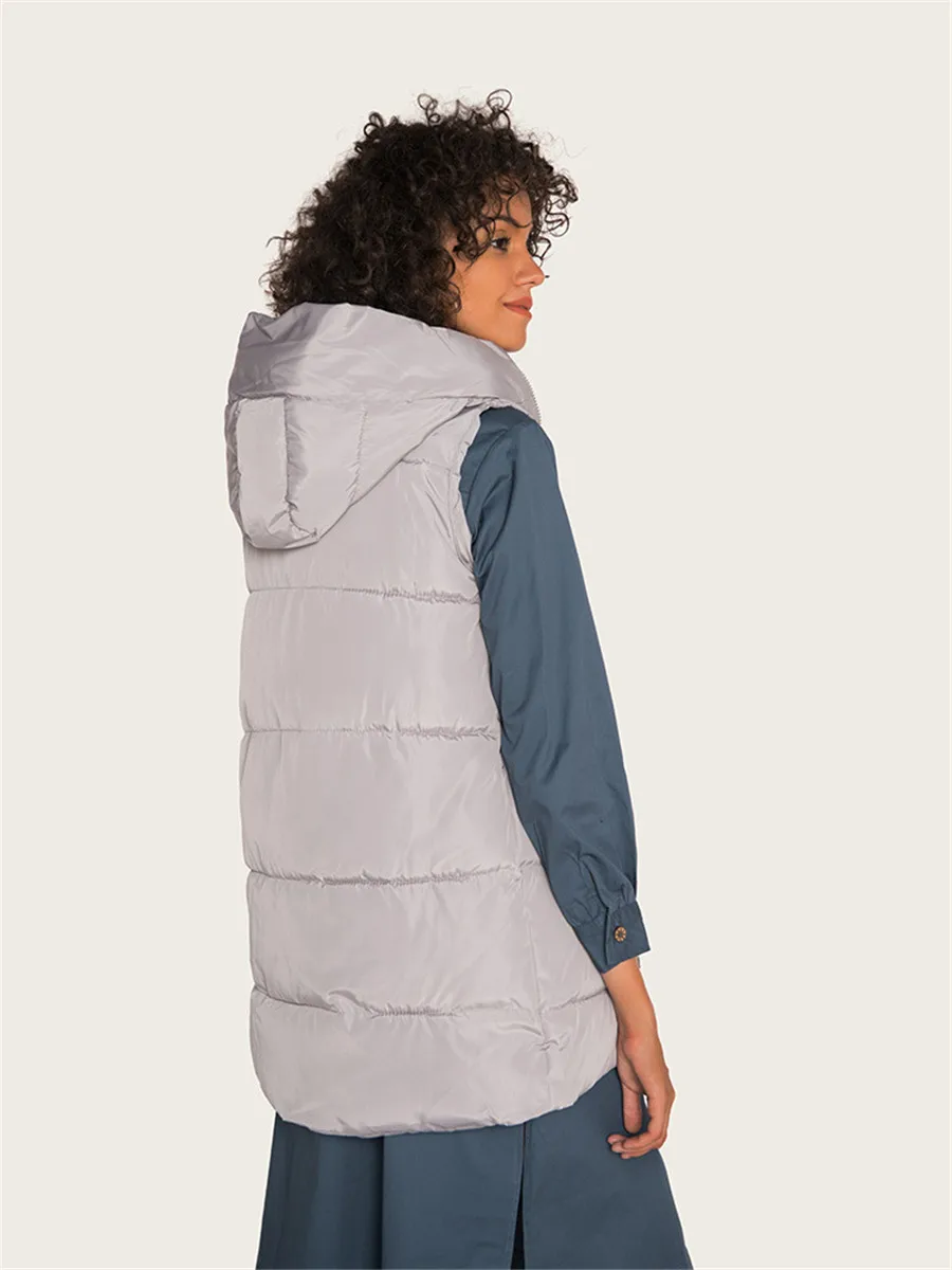 Новинка, женский жилет с капюшоном, теплый светильник, хлопковый жилет, Женский однотонный тонкий жилет, Осень-зима, повседневный жилет без рукавов размера плюс