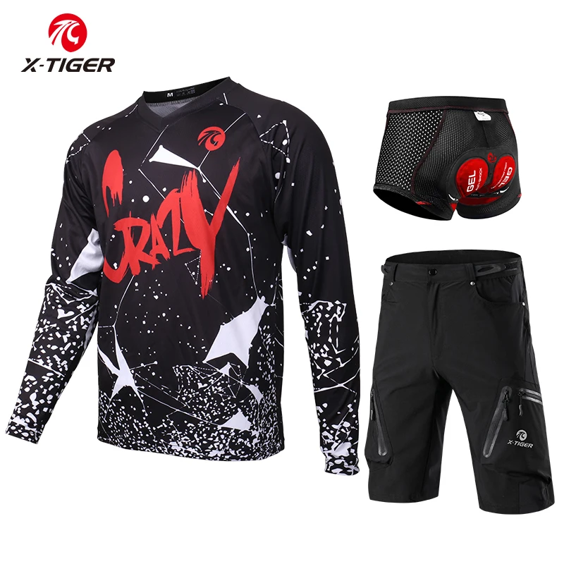 X-Tiger Pro Cycling Jerseys Set Autumn MTB Bike Cycling Shorts Quick-Dry Racing Bicycle Cycling Long Sleeve Downhill Jersey - Цвет: As picture
