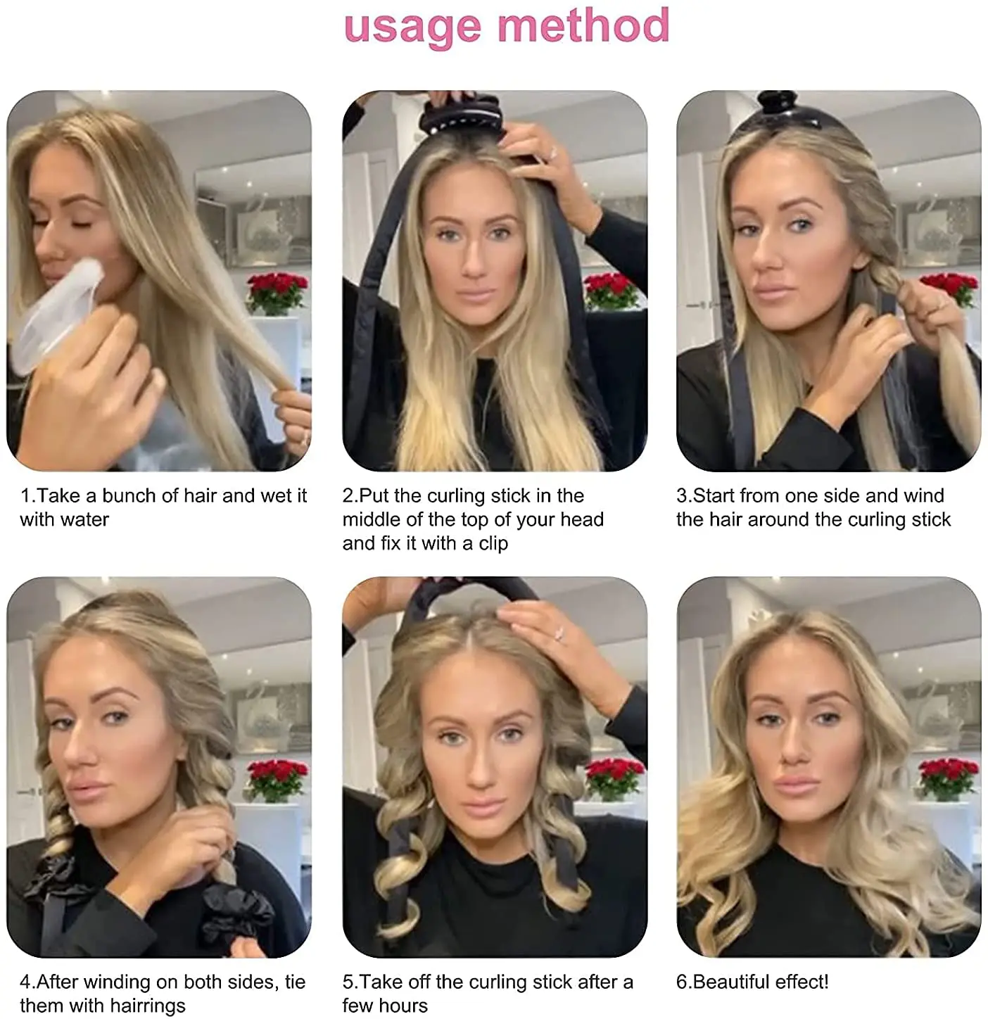 Heatless Curling Rod Headband for Women Long Hair No Heat Hair Rollers Curlers Curls Rods Large Big Soft Foam Curling Ribbon