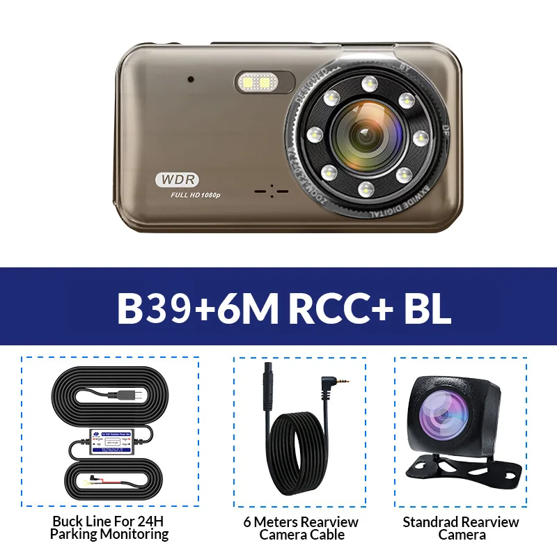 E-ACE B39 4 Inch Car Dvr Video Recorder FHD 1080P Dash Cam Auto Registrator With Rear View Camera Night Vision ADAS DVRs Camera - Название цвета: B39- 6M RCC- BL