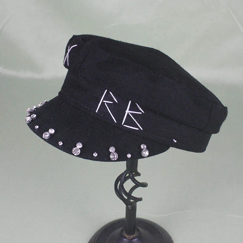 QDKPOTC, новинка, Осень-зима, женские шапки в стиле милитари, модные стразы+ ручная вышивка, надпись, плоская подошва, кепка для путешествий, сохраняющая тепло, шапка