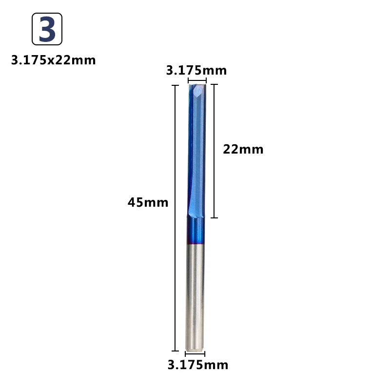 XCAN 10pcs 3.175 Shank Nano Blue Coated Straight End Mill 2 Flute Carbide Milling Cutter for Wood MDF Plastic CNC Engraving Bit - Длина режущей кромки: 3.175x22mm