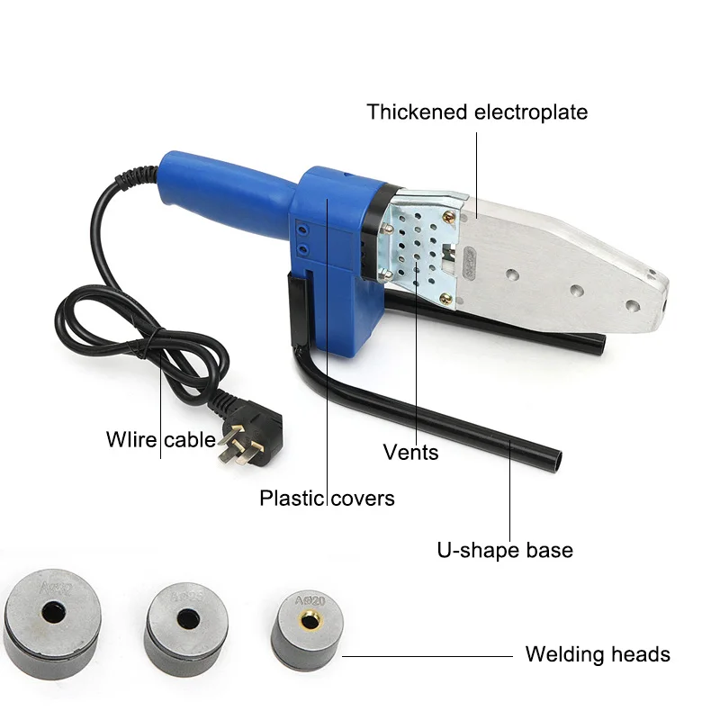 1000 Вт пластиковые трубы сварщик температура регулируемая PPR полиэтиленовая полипропиленовая труба сварочный аппарат нагревательный инструмент DN20-63mm DN20-63mm
