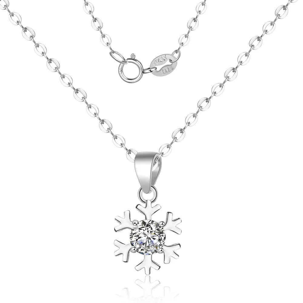 

SBN007 S925 Silver Romantic Hexagon Snow Necklace Women's Euro-American Short Frost Clavicle Chain Pendant